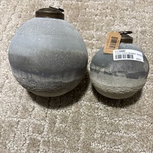 Karma Rustic Glass Christmas Tree Ornament (2) Pewter 4” & 3”